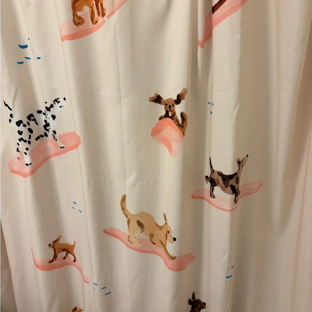URBAN OUTFITTERS- Sabina Fenn Illustration Dogs Surfing Shower Curtain - Picture 8 of 12